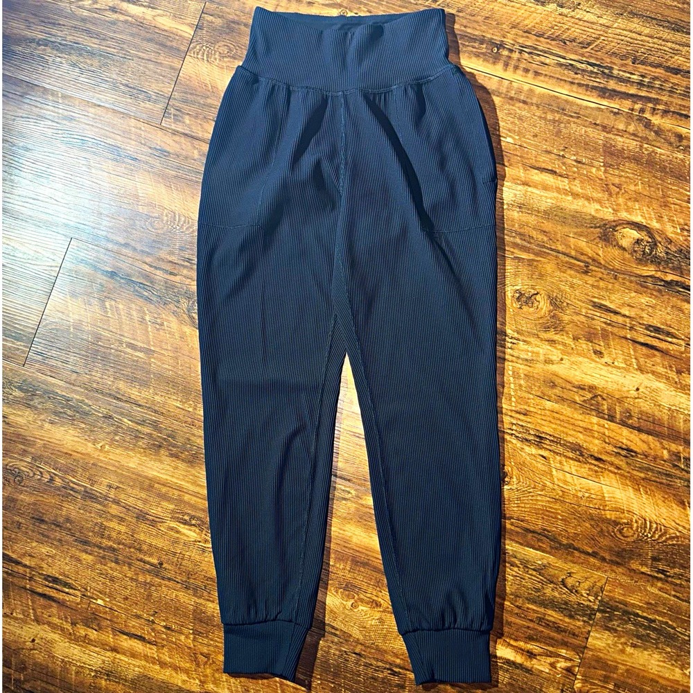 Athleta Black Salutation Ribbed Pull On Jogger Pants Pockets Athletic Women Smal